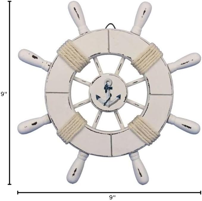 Hampton Nautical Wheel-9-102-anchor Rustic Decorative Ship Wheel with Anchor, 9", White