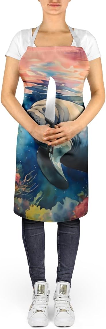 Caroline's Treasures Manatee Apron Cooking Kitchen Server Baking Crafts Gardening for Adult Women Men, Unisex, Large, Multicolor
