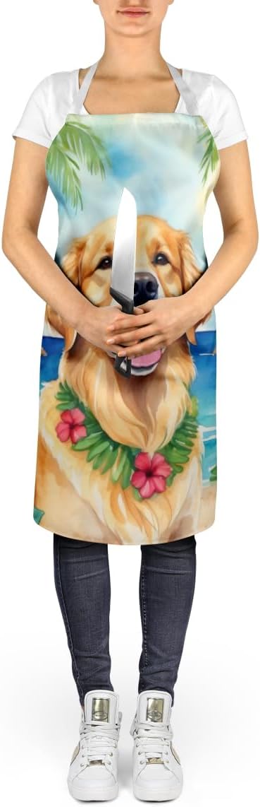 Caroline's Treasures Golden Retriever Luau Apron Cooking Kitchen Server Baking Crafts Gardening for Adult Women Men, Unisex, Large, Multicolor