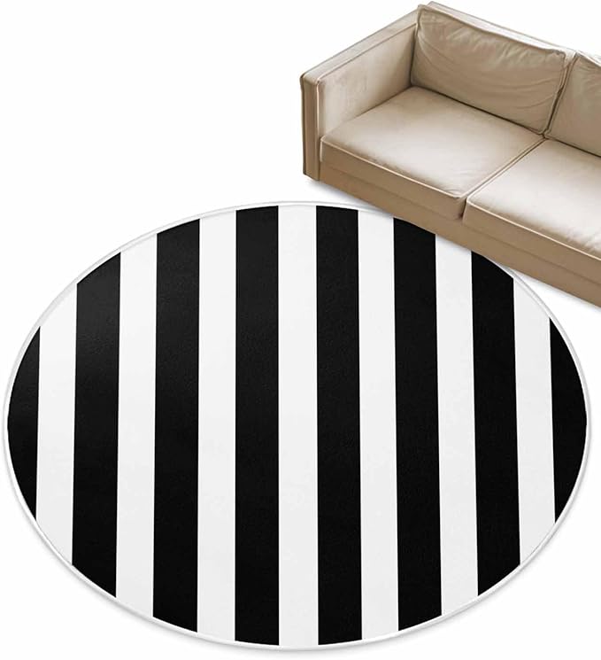 Round Area Rug,Black and White Stripe Circle Living Room Rug Non-Slip Rugs Indoor Carpet,Geometric Modern Minimalist Art Soft Comfort Rugs for Bedroom KidsRoom Nursery
