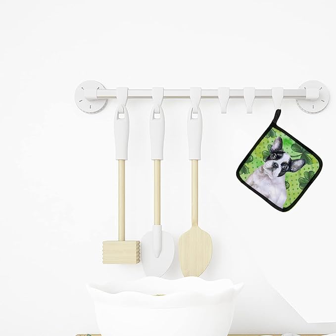 Caroline's Treasures BB9884PTHD French Bulldog Black White St Patrick's Pair of Pot Holders, Green Kitchen Heat Resistant Pot Holders Sets Oven Hot Pads for Cooking Baking BBQ, 7 1/2 x 7 1/2