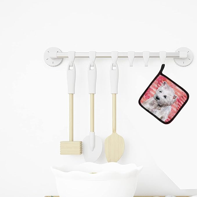 Caroline's Treasures BB9788PTHD Westie Love Pair of Pot Holders, Red Kitchen Heat Resistant Pot Holders Sets Oven Hot Pads for Cooking Baking BBQ, 7 1/2 x 7 1/2