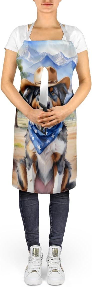 Caroline's Treasures Australian Shepherd Cowboy Welcome Apron Cooking Kitchen Server Baking Crafts Gardening for Adult Women Men, Unisex, Large, Multicolor
