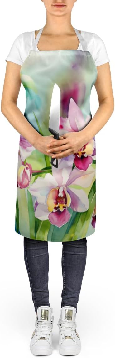 Caroline's Treasures Orchids in Watercolor Apron Cooking Kitchen Server Baking Crafts Gardening for Adult Women Men, Unisex, Large, Multicolor