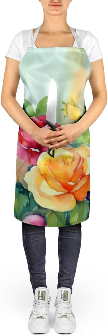 Caroline's Treasures Roses in Watercolor Apron Cooking Kitchen Server Baking Crafts Gardening for Adult Women Men, Unisex, Large, Multicolor