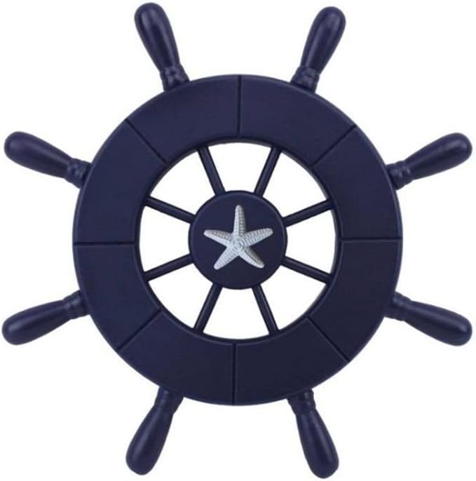 Hampton Nautical Wheel-9-104-starfish Decorative Ship Wheel with Starfish, 9", Dark Blue