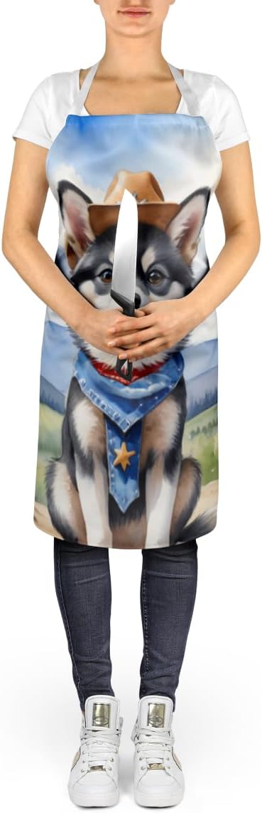 Caroline's Treasures Alaskan Klee Kai Cowboy Welcome Apron Cooking Kitchen Server Baking Crafts Gardening for Adult Women Men, Unisex, Large, Multicolor