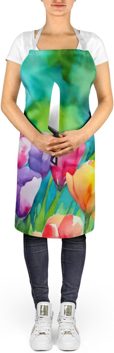Caroline's Treasures Freesias in Watercolor Apron Cooking Kitchen Server Baking Crafts Gardening for Adult Women Men, Unisex, Large, Multicolor