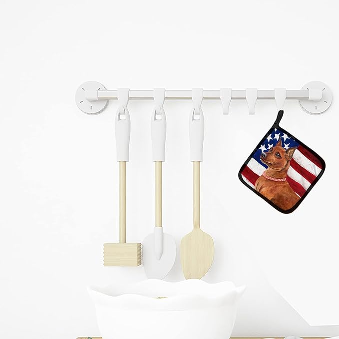 Caroline's Treasures BB9656PTHD Miniature Pinscher Patriotic Pair of Pot Holders Kitchen Heat Resistant Pot Holders Sets Oven Hot Pads for Cooking Baking BBQ, 7 1/2 x 7 1/2
