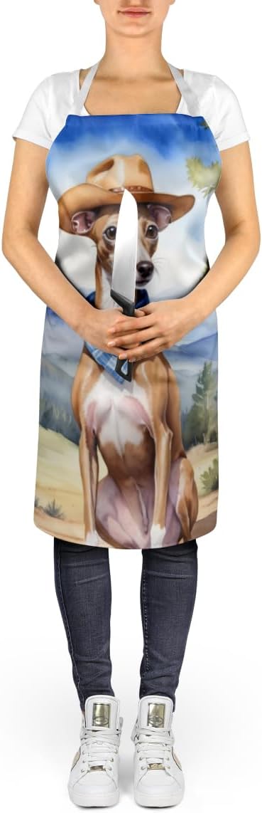 Caroline's Treasures Italian Greyhound Cowboy Welcome Apron Cooking Kitchen Server Baking Crafts Gardening for Adult Women Men, Unisex, Large, Multicolor