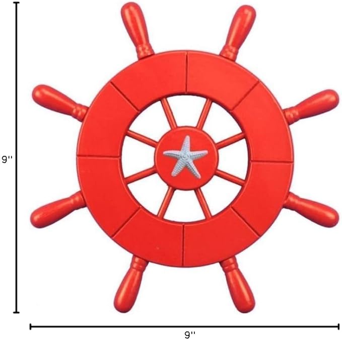 Hampton Nautical Wheel-9-106-starfish Decorative Ship Wheel with Starfish, 9", Red