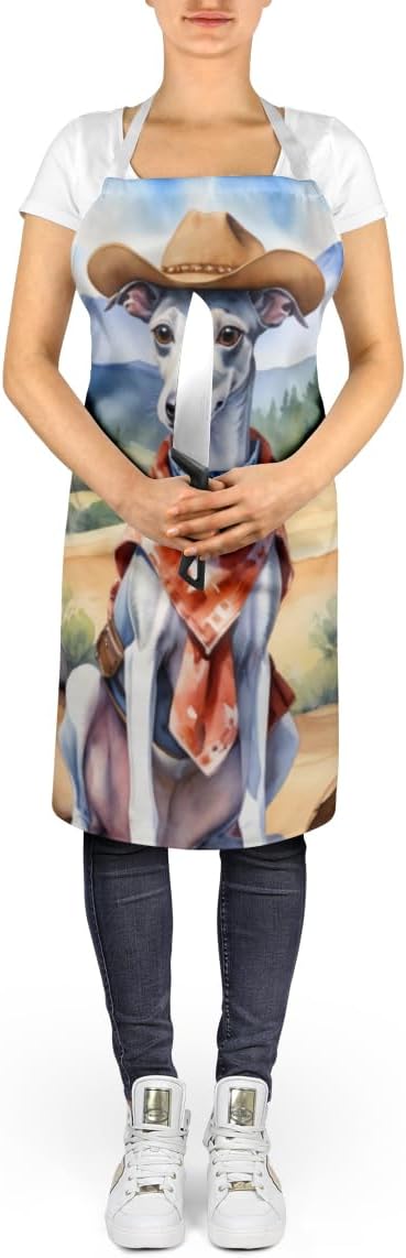 Caroline's Treasures Whippet Cowboy Welcome Apron Cooking Kitchen Server Baking Crafts Gardening for Adult Women Men, Unisex, Large, Multicolor