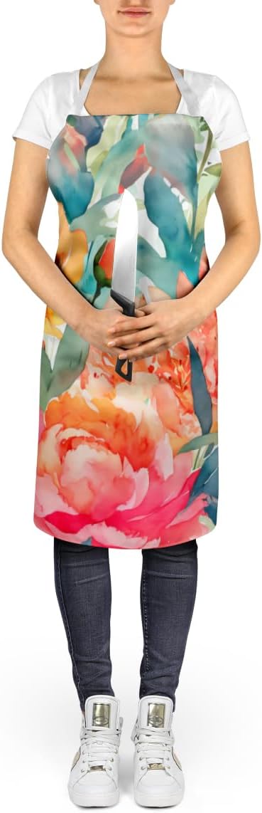 Caroline's Treasures Peonies in Watercolor Apron Cooking Kitchen Server Baking Crafts Gardening for Adult Women Men, Unisex, Large, Multicolor