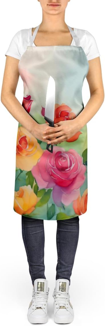 Caroline's Treasures Roses in Watercolor Apron Cooking Kitchen Server Baking Crafts Gardening for Adult Women Men, Unisex, Large, Multicolor
