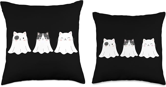 Cute Ghost Cats Wearing White Sheet Costumes Boo Cat Squad Throw Pillow