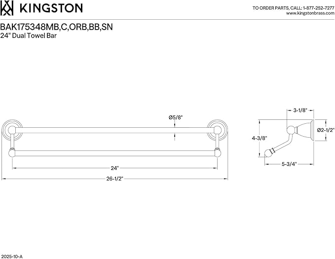 Kingston Brass BAK175348C Heritage 3-Piece 24-Inch Dual Towel Bar Bathroom Accessory Set in Polished Chrome