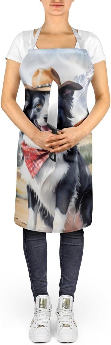 Caroline's Treasures Border Collie Cowboy Welcome Apron Cooking Kitchen Server Baking Crafts Gardening for Adult Women Men, Unisex, Large, Multicolor