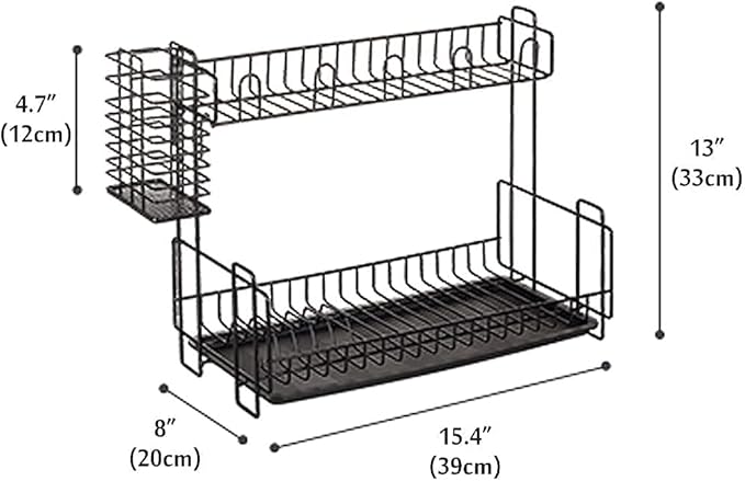 Anti Rust Dish Drainer Rack 2 Layer Anti-Rust Set with Removable Drain Board and Glass Holder for Kitchen Counter Top Modern Organizer Cutlery Basket Drain ShelfWhite