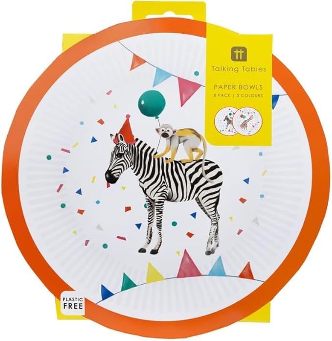Talking Tables 8 x Safari Party Paper Bowls | Eco-Friendly Disposable Bowls, Fun Children's Party, Birthday Party, Animal Safari, Madagascar