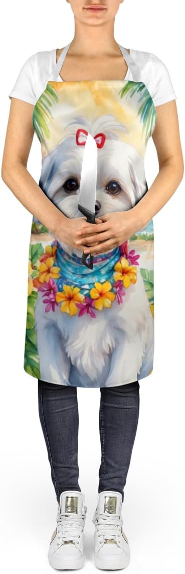 Caroline's Treasures Maltese Luau Apron Cooking Kitchen Server Baking Crafts Gardening for Adult Women Men, Unisex, Large, Multicolor