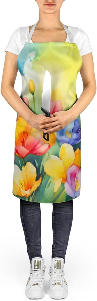 Caroline's Treasures Freesias in Watercolor Apron Cooking Kitchen Server Baking Crafts Gardening for Adult Women Men, Unisex, Large, Multicolor