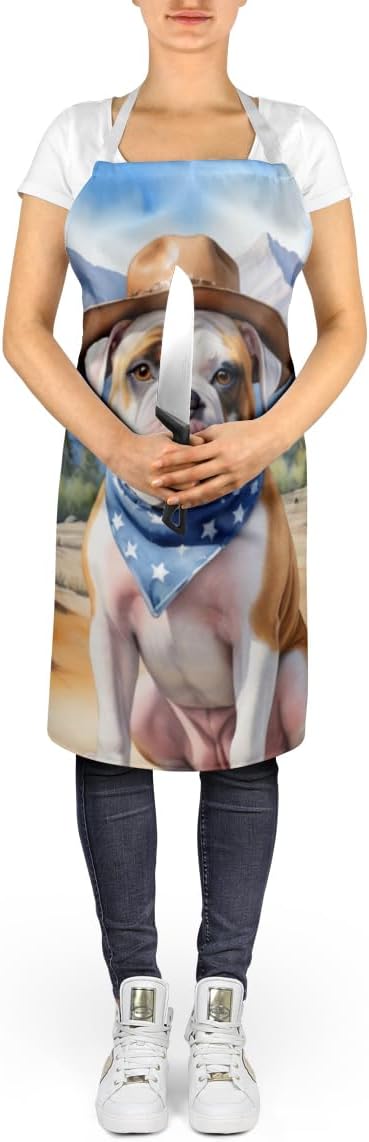 Caroline's Treasures American Bulldog Cowboy Welcome Apron Cooking Kitchen Server Baking Crafts Gardening for Adult Women Men, Unisex, Large, Multicolor