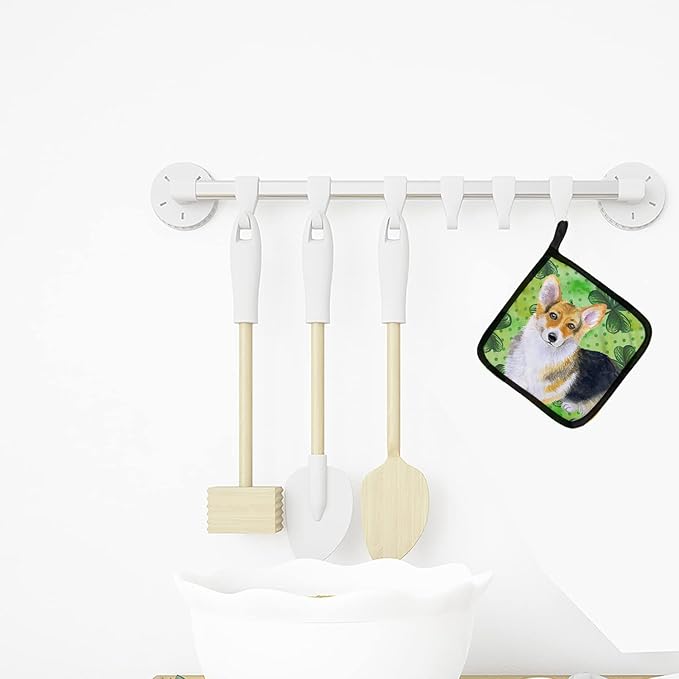 Caroline's Treasures BB9816PTHD Pembroke Corgi St Patrick's Pair of Pot Holders, Green Kitchen Heat Resistant Pot Holders Sets Oven Hot Pads for Cooking Baking BBQ, 7 1/2 x 7 1/2