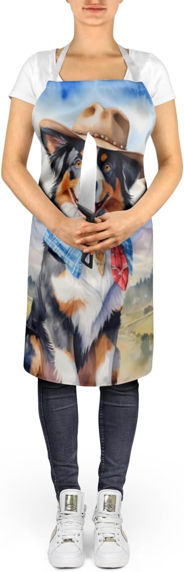 Caroline's Treasures Australian Shepherd Cowboy Welcome Apron Cooking Kitchen Server Baking Crafts Gardening for Adult Women Men, Unisex, Large, Multicolor