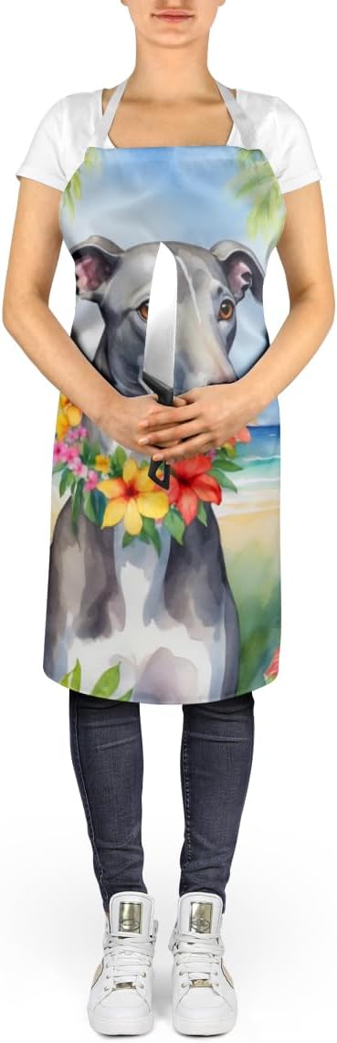 Caroline's Treasures Greyhound Luau Apron Cooking Kitchen Server Baking Crafts Gardening for Adult Women Men, Unisex, Large, Multicolor