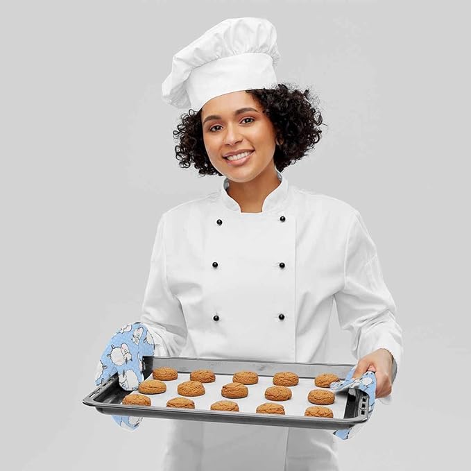 Mxocom Sheep Heat-Resistant Oven Mitts and Pot Holder Cute Animal White Sheep Llama Blue Polka Dots Kitchen Non-Slip Cooking Microwave Gloves for Cooking Baking Grilling