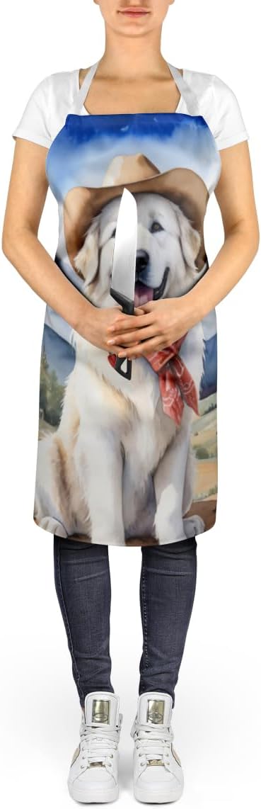 Caroline's Treasures Great Pyrenees Cowboy Welcome Apron Cooking Kitchen Server Baking Crafts Gardening for Adult Women Men, Unisex, Large, Multicolor