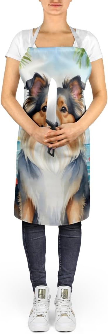 Caroline's Treasures Sheltie Luau Apron Cooking Kitchen Server Baking Crafts Gardening for Adult Women Men, Unisex, Large, Multicolor