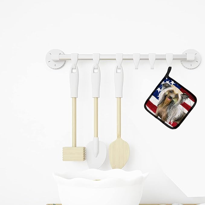 Caroline's Treasures BB9659PTHD Chinese Crested Patriotic Pair of Pot Holders Kitchen Heat Resistant Pot Holders Sets Oven Hot Pads for Cooking Baking BBQ, 7 1/2 x 7 1/2
