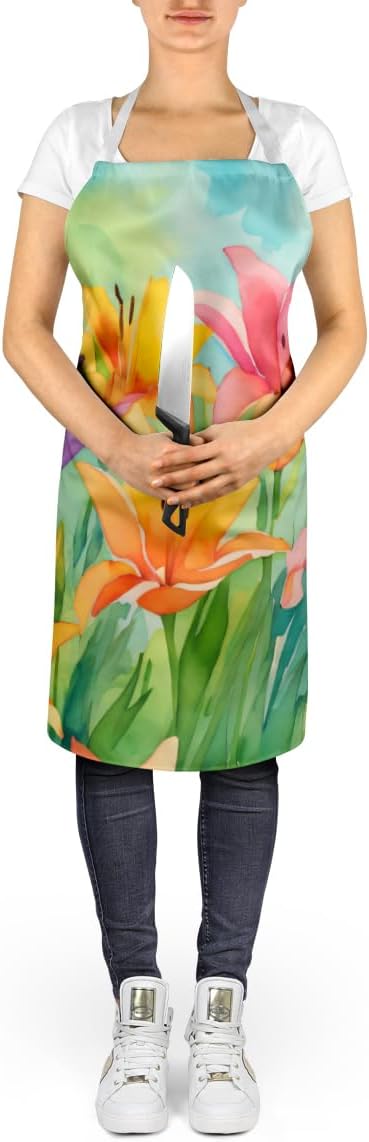 Caroline's Treasures Lilies in Watercolor Apron Cooking Kitchen Server Baking Crafts Gardening for Adult Women Men, Unisex, Large, Multicolor