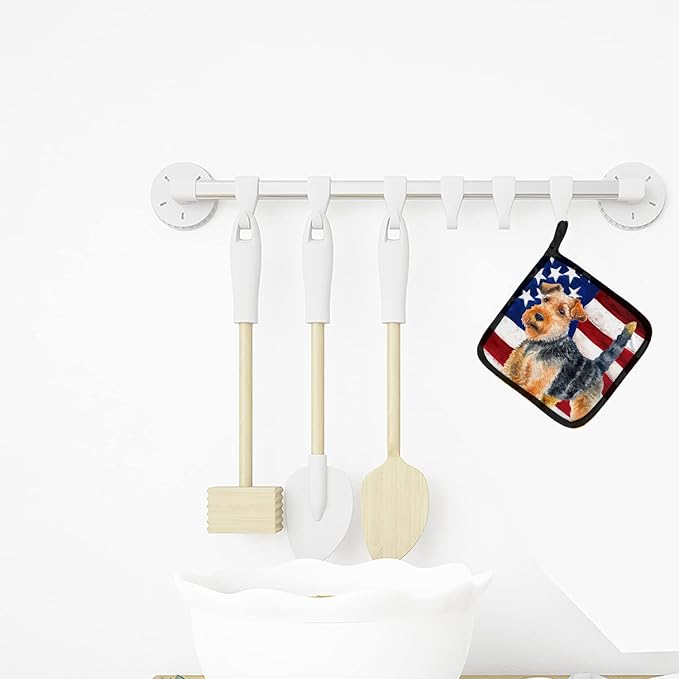 Caroline's Treasures BB9700PTHD Welsh Terrier Patriotic Pair of Pot Holders Kitchen Heat Resistant Pot Holders Sets Oven Hot Pads for Cooking Baking BBQ, 7 1/2 x 7 1/2