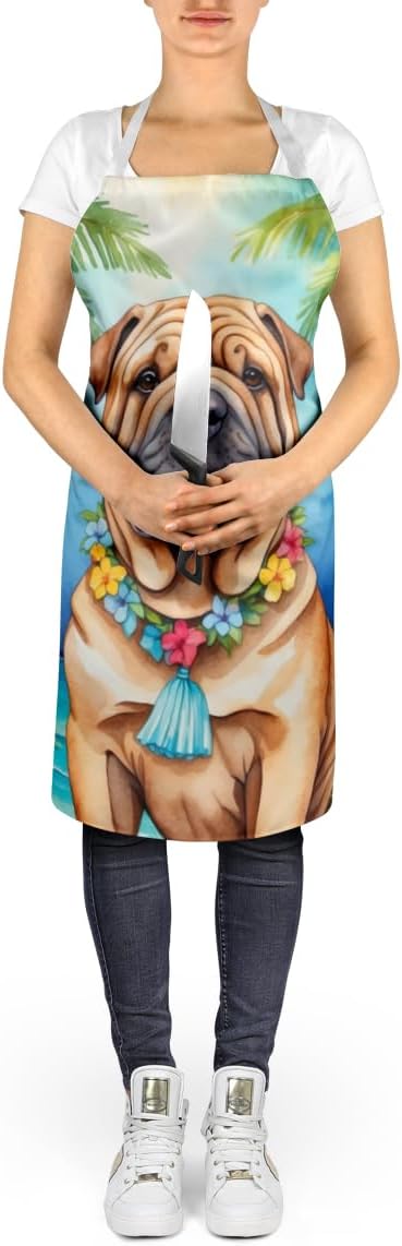 Caroline's Treasures Shar Pei Luau Apron Cooking Kitchen Server Baking Crafts Gardening for Adult Women Men, Unisex, Large, Multicolor