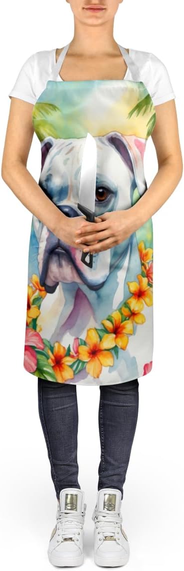 Caroline's Treasures White Boxer Luau Apron Cooking Kitchen Server Baking Crafts Gardening for Adult Women Men, Unisex, Large, Multicolor
