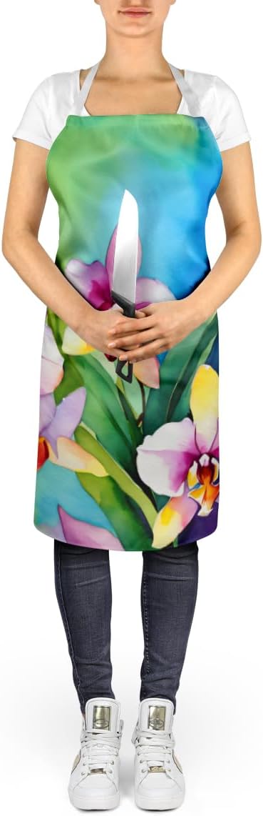 Caroline's Treasures Orchids in Watercolor Apron Cooking Kitchen Server Baking Crafts Gardening for Adult Women Men, Unisex, Large, Multicolor
