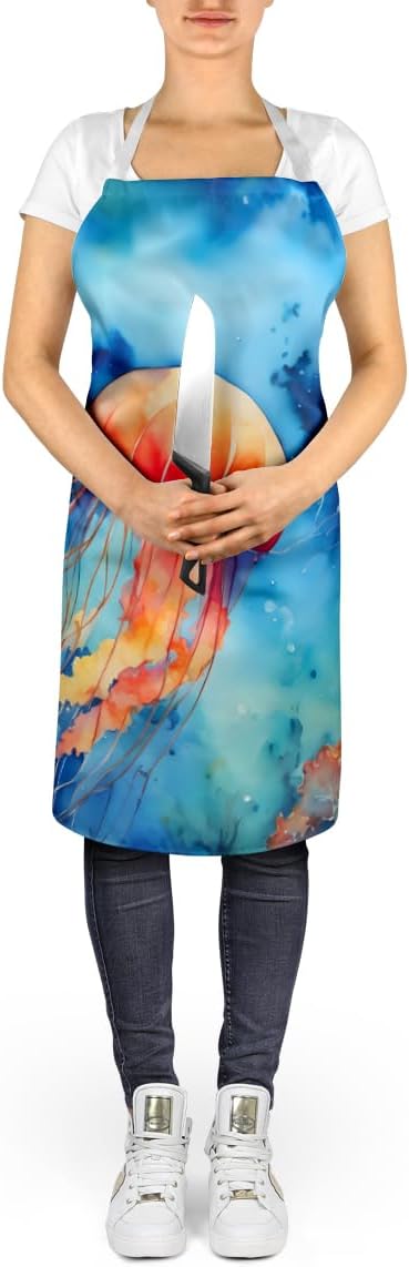 Caroline's Treasures Jellyfish Apron Cooking Kitchen Server Baking Crafts Gardening for Adult Women Men, Unisex, Large, Multicolor