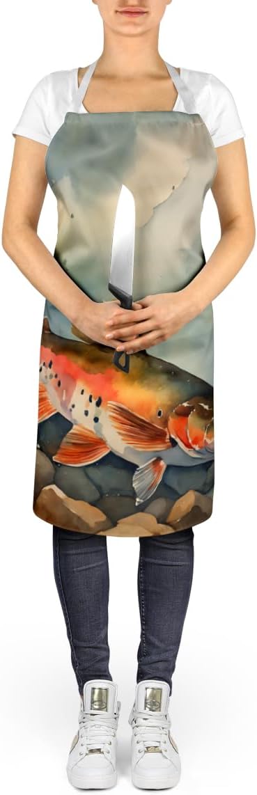 Caroline's Treasures Brook Trout Apron Cooking Kitchen Server Baking Crafts Gardening for Adult Women Men, Unisex, Large, Multicolor