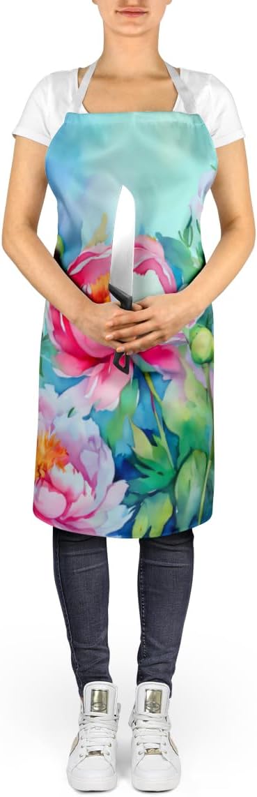 Caroline's Treasures Peonies in Watercolor Apron Cooking Kitchen Server Baking Crafts Gardening for Adult Women Men, Unisex, Large, Multicolor