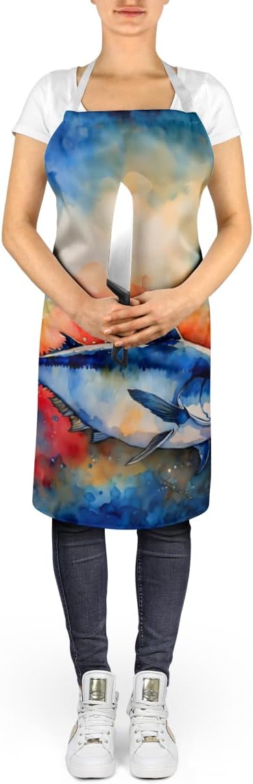 Caroline's Treasures Bluefin Tuna Apron Cooking Kitchen Server Baking Crafts Gardening for Adult Women Men, Unisex, Large, Multicolor
