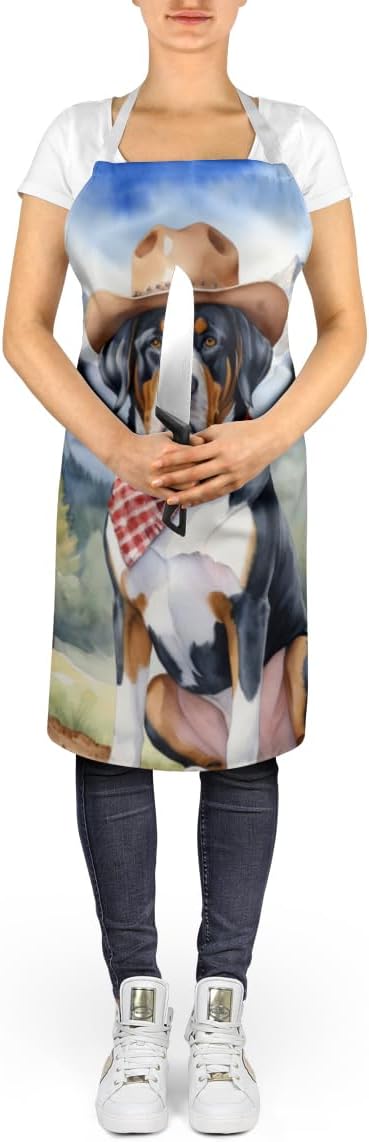 Caroline's Treasures Greater Swiss Mountain Dog Cowboy Welcome Apron Cooking Kitchen Server Baking Crafts Gardening for Adult Women Men, Unisex, Large, Multicolor