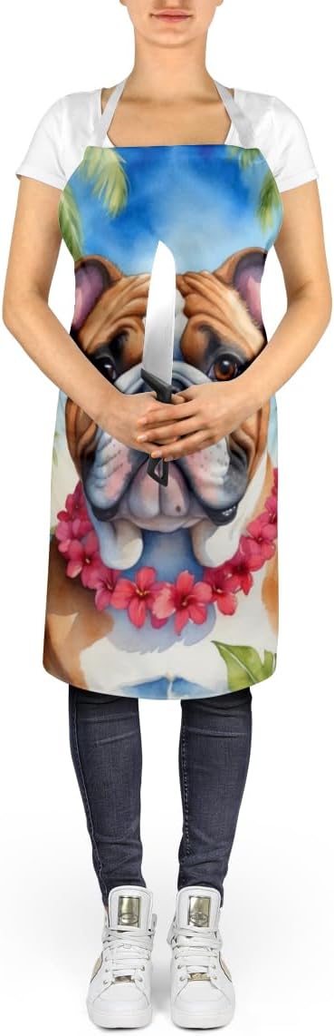 Caroline's Treasures English Bulldog Luau Apron Cooking Kitchen Server Baking Crafts Gardening for Adult Women Men, Unisex, Large, Multicolor