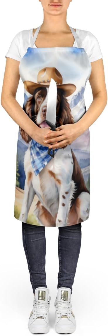 Caroline's Treasures English Springer Spaniel Cowboy Welcome Apron Cooking Kitchen Server Baking Crafts Gardening for Adult Women Men, Unisex, Large, Multicolor