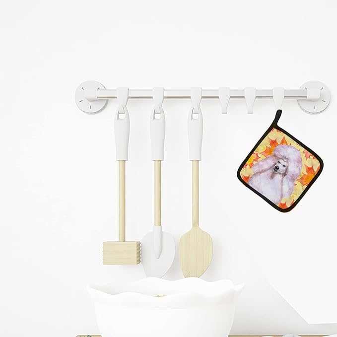 Caroline's Treasures BB9978PTHD White Standard Poodle Fall Pair of Pot Holders, Yellow Kitchen Heat Resistant Pot Holders Sets Oven Hot Pads for Cooking Baking BBQ, 7 1/2 x 7 1/2