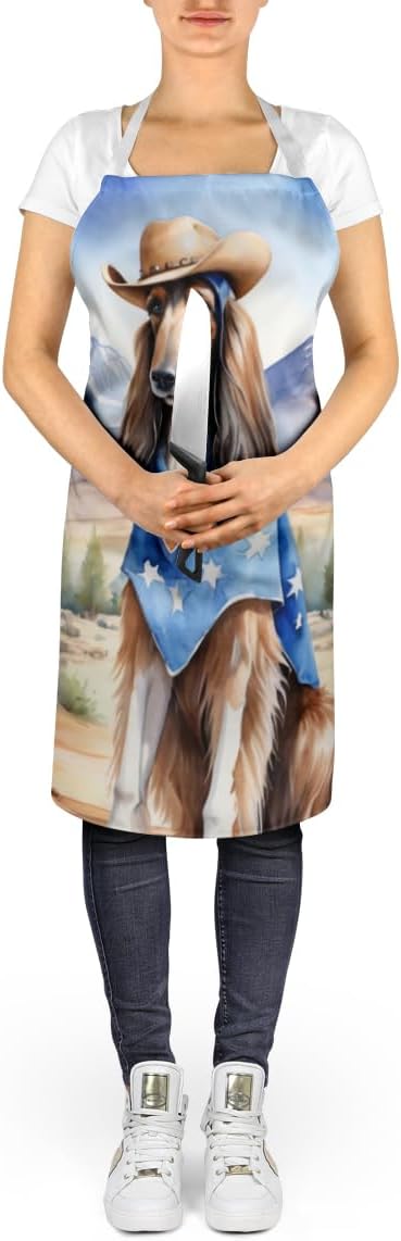 Caroline's Treasures Afghan Hound Cowboy Welcome Apron Cooking Kitchen Server Baking Crafts Gardening for Adult Women Men, Unisex, Large, Multicolor