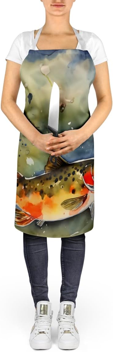 Caroline's Treasures Brook Trout Apron Cooking Kitchen Server Baking Crafts Gardening for Adult Women Men, Unisex, Large, Multicolor