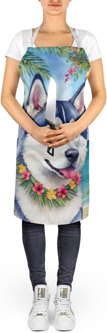Caroline's Treasures Siberian Husky Luau Apron Cooking Kitchen Server Baking Crafts Gardening for Adult Women Men, Unisex, Large, Multicolor