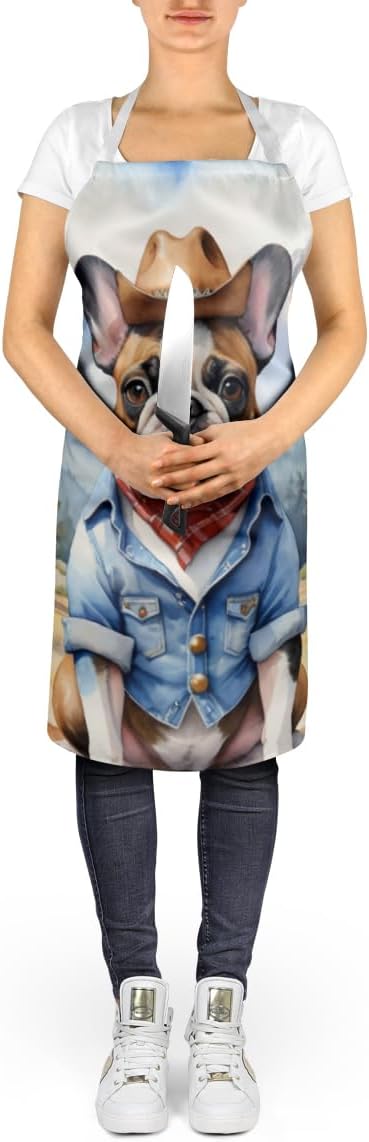 Caroline's Treasures French Bulldog Cowboy Welcome Apron Cooking Kitchen Server Baking Crafts Gardening for Adult Women Men, Unisex, Large, Multicolor